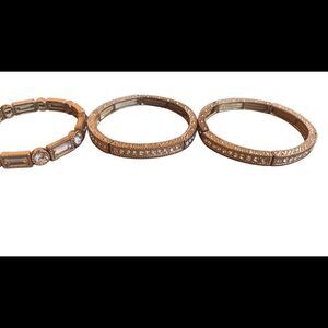 3 Piece Set White Gold-Tone Stretch Bracelets Rhinestone Crystals One Size Gift!